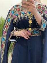 Elegant Navy Shoulder Drapes Embroidered 2 Pieces Dress