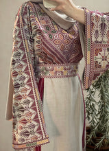 Elegant Beige Thob with Burgundy Unique Embroidery