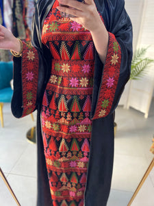 Royal Black Embroidered Dress and Abaya Set