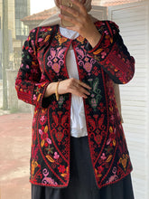 Palestinian Black And Red Embroidered Jacket with Unique Sa3at Tatreez Pattern