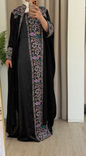 Zuhoor Black With Purple Pink Embroidered Strappy Dress and Abaya Set