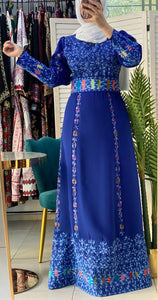 Unique Royal Blue Palestinian Embroidered Thob Dress with Perry Embroidery