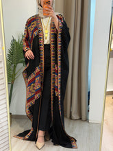 Stylish Black & Colorful Embroidered Open Abaya/Bisht