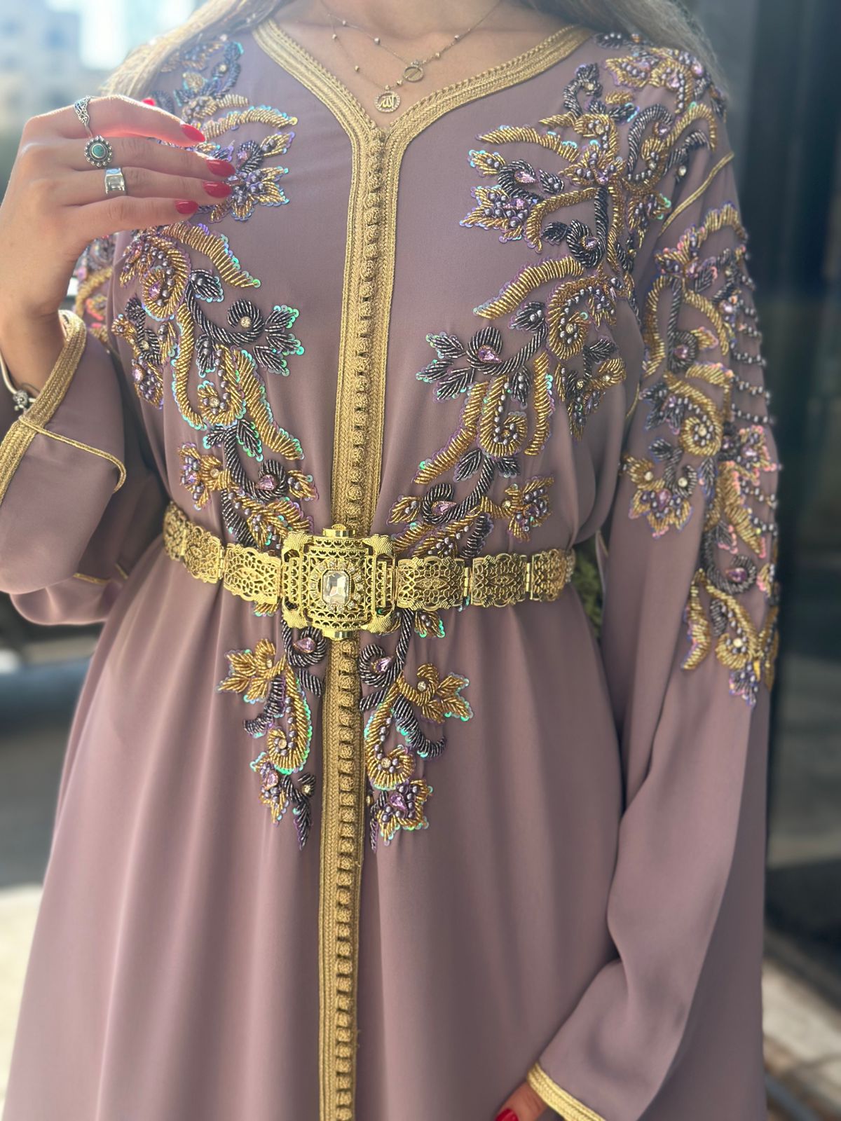 Elegant Handmade Belted Mauve Caftan Elegant Handmade Belted Mauve Caftan