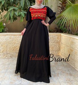 Cute Elegant Short Sleeve Off Shoulder Dress with Beige and Red Embroidery