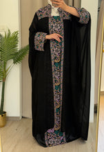 Zuhoor Black With Purple Pink Embroidered Strappy Dress and Abaya Set