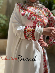 Elegant White and Multicolored Shoulder Details Embroidered Dress