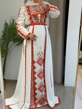 White and Colorful Fancy Dress Thob with Attached Back Skirt