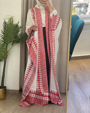 Royal Flowy White and Red Embroidered Open Abaya/Bisht