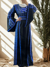 Elegant Wide Sleeves Black and Blue Embroidered Thob Dress