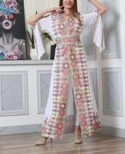White And Colorful Embroidery Chiffon Open Abaya Kaftan Maxi Dress Long Split Sleeve