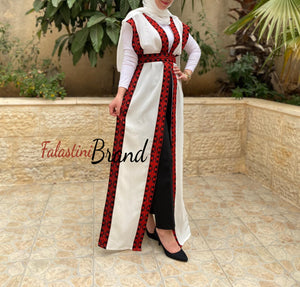 Lite White Georgette Embroidered Long Vest Abaya