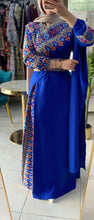 Elegant Royal Blue Shoulder Details Embroidered Dress