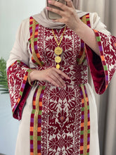 Asala Beige Palestinian Embroidered Thob with Beads and Manajil Details