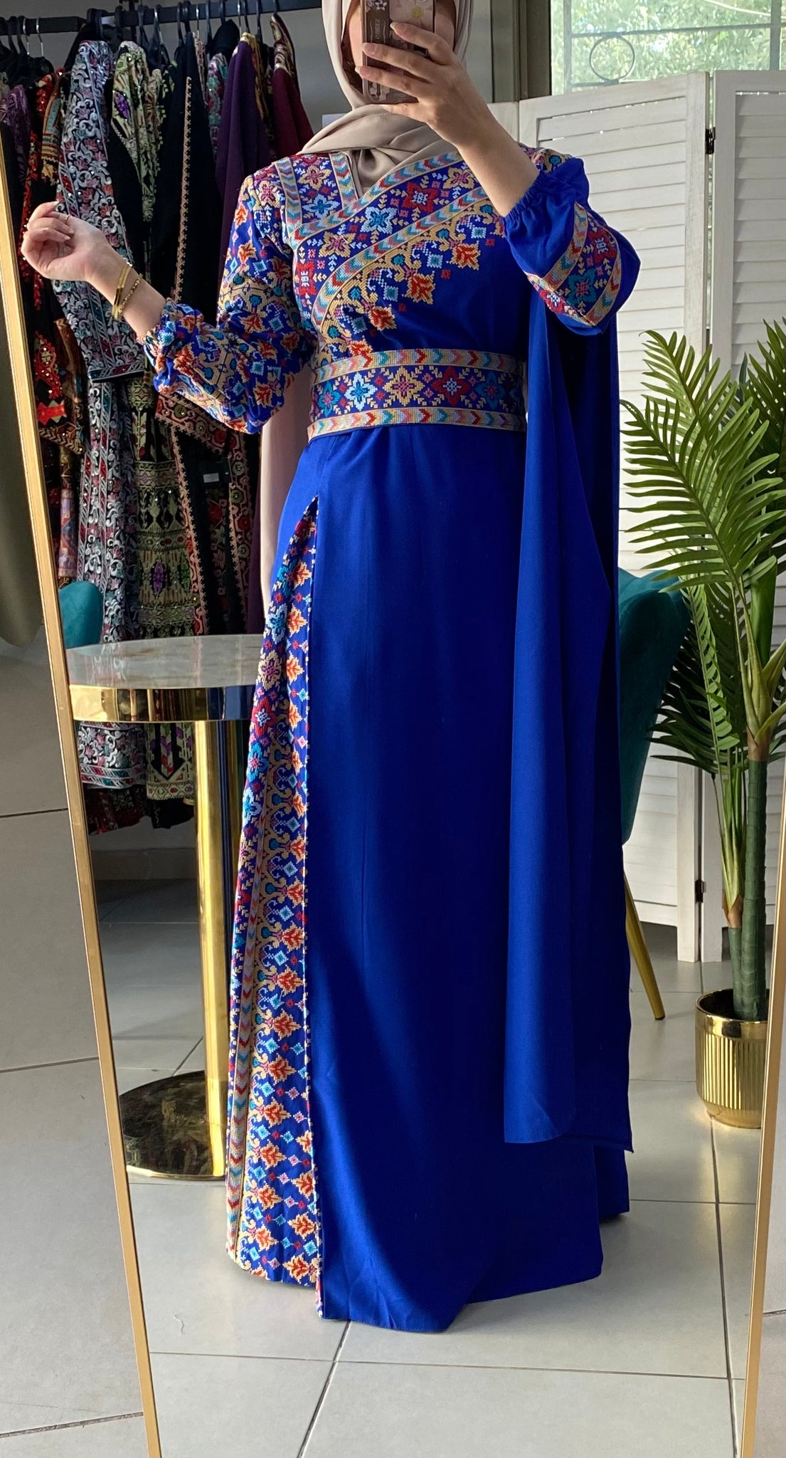 Elegant Royal Blue Shoulder Details Embroidered Dress Elegant Royal Blue Shoulder Details Embroidered Dress