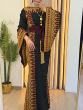 Horeya Black and Burgundy Thob Dress with Golden Embroidery