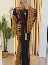 Horeya Black and Burgundy Thob Dress with Golden Embroidery