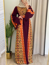 Rahaf Most Elegant Burgundy and Golden Embroidered Thob with Orange Satin and Manajil Details