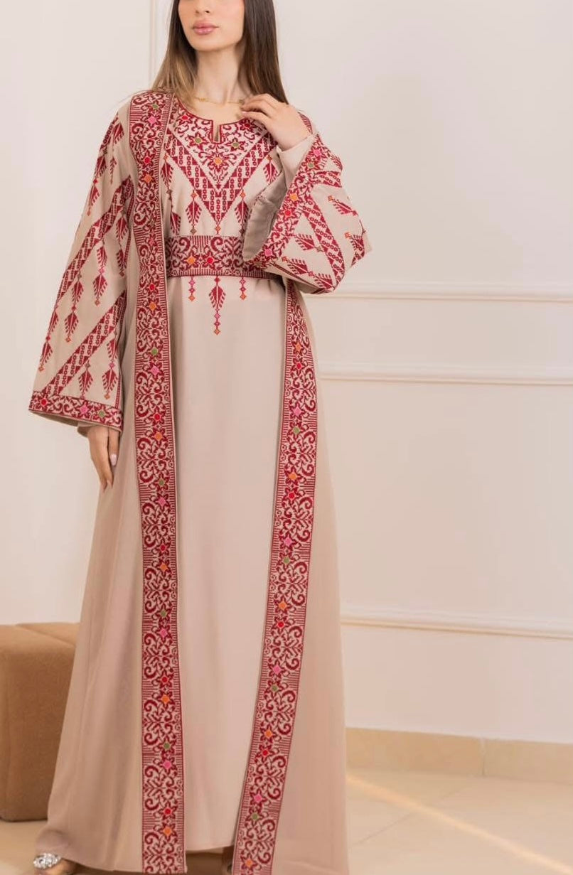 beige red dress Medieval Dress Genefe red-beige