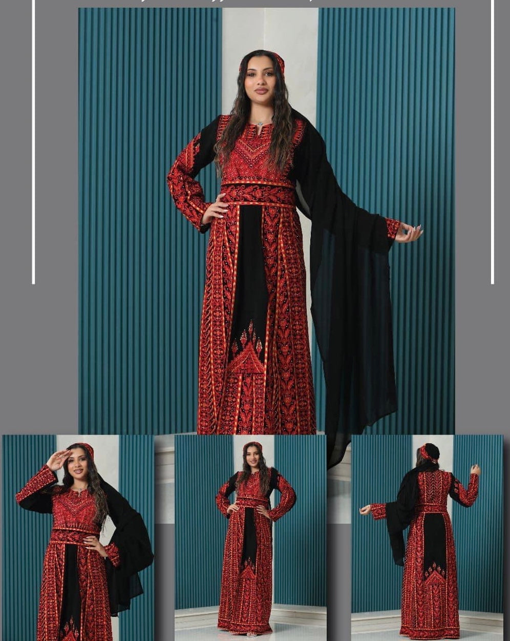 Fabulous Palestinian Embroidered Black Thobe Dress with Red Densed