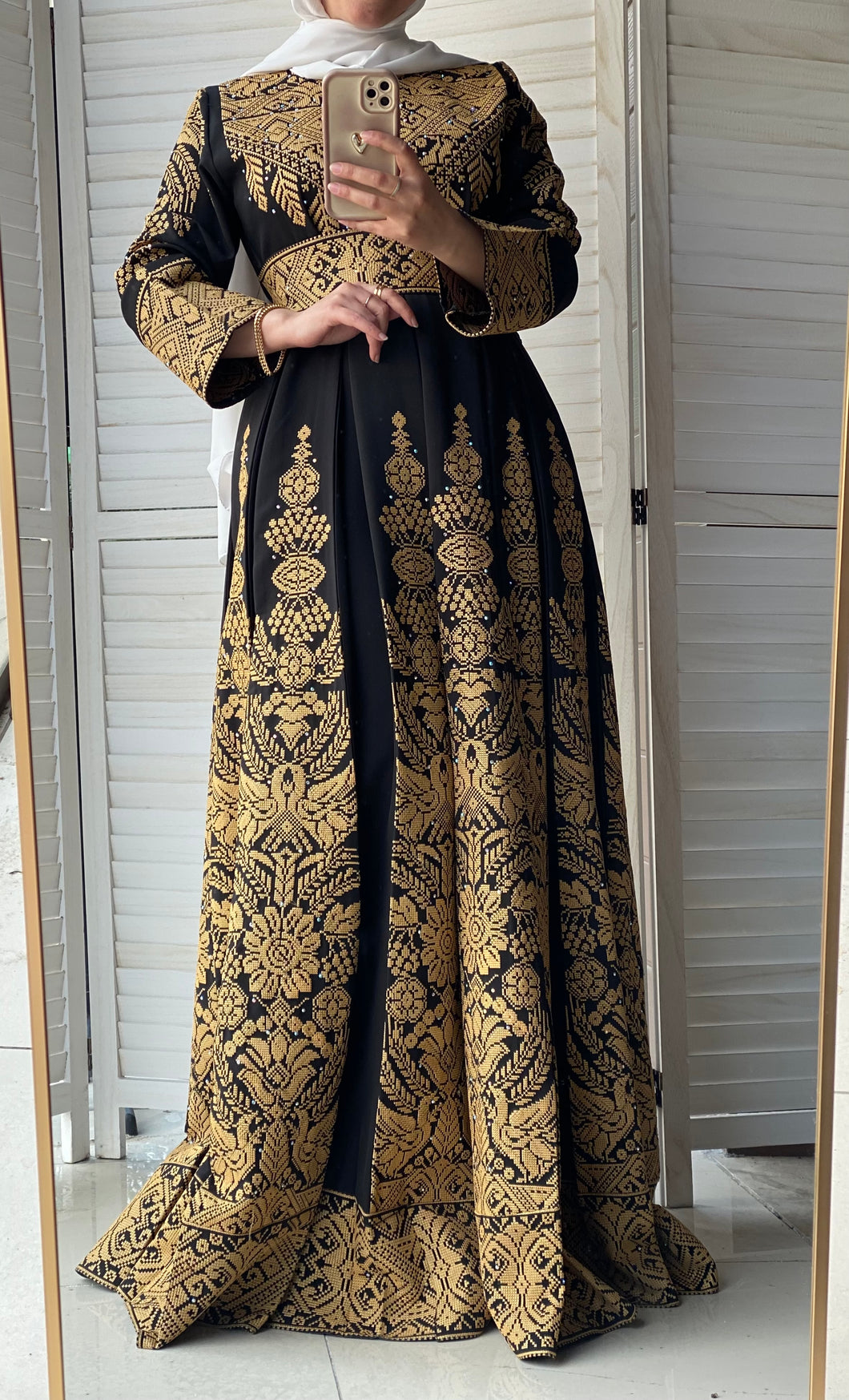 black dress with gold embroidery Black & Gold Moroccan Kaftan Luxury Heavy Embroidered Dubai Wedding & Evening Dress for Women