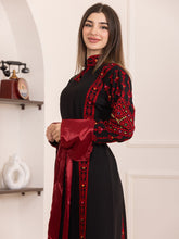 Karmel Black Embroidered Thob Dress with Satin Sleeves Details