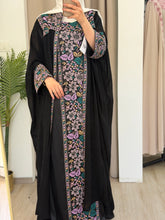 Zuhoor Black With Purple Pink Embroidered Strappy Dress and Abaya Set