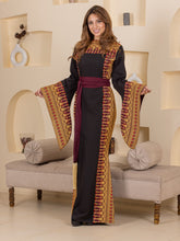 Hooraya Black and Burgundy Thob Dress with Golden Embroidery