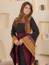 Hooraya Black and Burgundy Thob Dress with Golden Embroidery