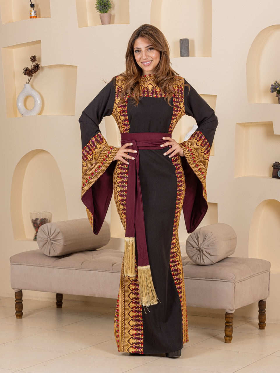 burgundy traditional dress Burgundy Gold Embellished Crop Top Evening Wedding Prom Party Dress