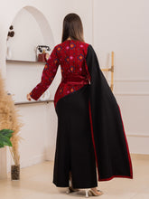 Juman Black and Red Mermaid Half Embroidered Thob Dress