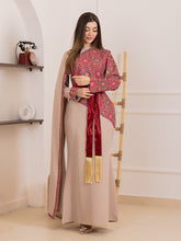 Juman Beige and Red Mermaid Half Embroidered Thob Dress
