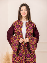 BEESAN Elegant Burgundy Palestinian Embroidered Abaya