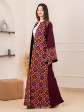 BEESAN Elegant Burgundy Palestinian Embroidered Abaya