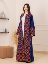BEESAN Elegant Blue Palestinian Embroidered Abaya
