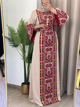 Asala Beige Palestinian Embroidered Thob with Beads and Manajil Details