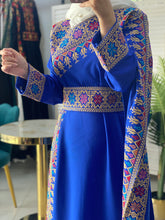 Elegant Blue and Beige Shoulder Details Embroidered Dress