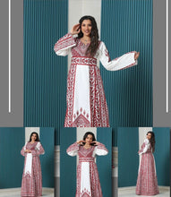 Fabulous Palestinian Embroidered White Thobe Dress with Red Densed Amazing Embroidery
