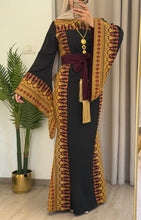 Horeya Black and Burgundy Thob Dress with Golden Embroidery