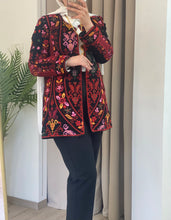 Palestinian Black And Red Embroidered Jacket with Unique Sa3at Tatreez Pattern