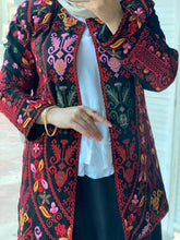 Palestinian Black And Red Embroidered Jacket with Unique Sa3at Tatreez Pattern