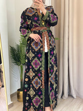 NAQSH Black and Colorful Georgette Diamond Embroidered Open Abaya Kaftan