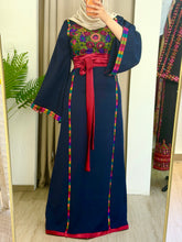 Elegant Navy Ward Thob With Manajil Details and Satin Belt