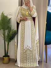 Stunning White And Gold Royal Sleeve Palestinian Embroidered Dress