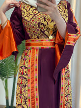 Rahaf Most Elegant Burgundy and Golden Embroidered Thob with Orange Satin and Manajil Details