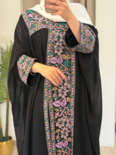 Zuhoor Black With Purple Pink Embroidered Strappy Dress and Abaya Set