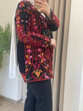 Palestinian Black And Red Embroidered Jacket with Unique Sa3at Tatreez Pattern