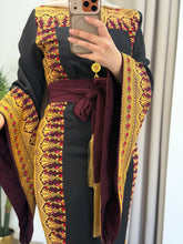 Horeya Black and Burgundy Thob Dress with Golden Embroidery