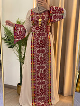 Asala Beige Palestinian Embroidered Thob with Beads and Manajil Details