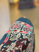 Durra Teal Navy Satin Elegant Wide Sleeves Full Embroidered Thob Dress